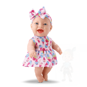 BONECA BEBÊ DE VESTIDO ESTAMPADO E FAIXA BAMBOLINHA ARTICULADA